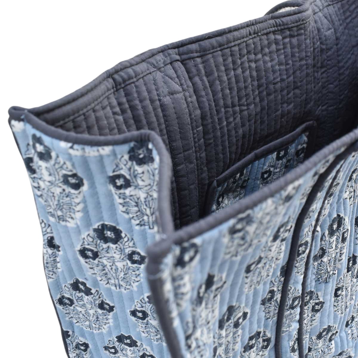 Hand Block Printed Cotton Quilted Tote Bag Boota Starlight Patti Gud 202505