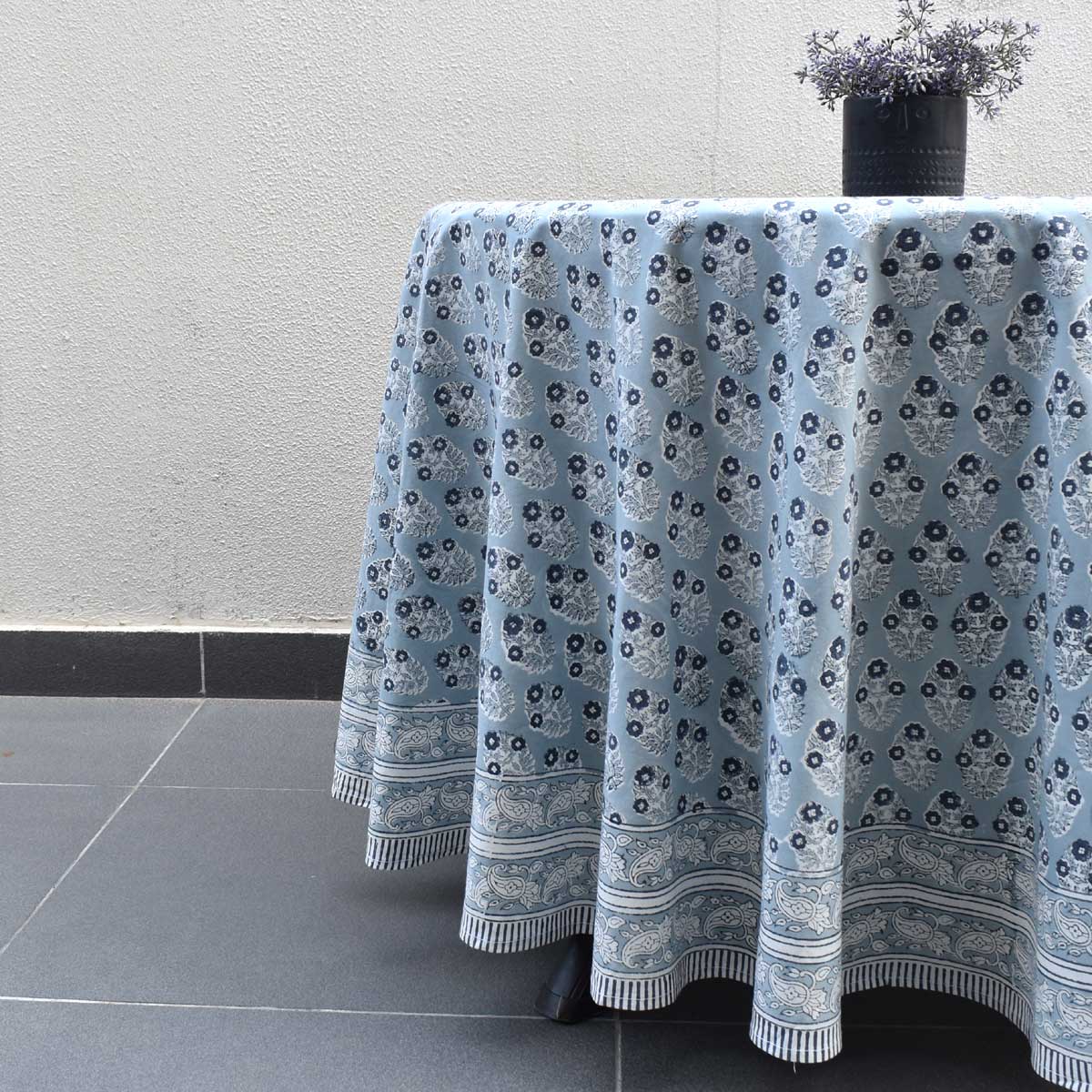 Hand Block Printed Cotton Round Tablecloth 220 cms Boota Starlight Patti Gud 202505
