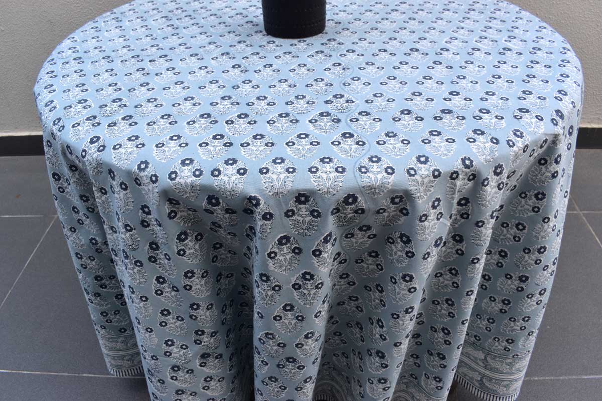 Hand Block Printed Cotton Round Tablecloth 180 cms  Boota Starlight Patti Gud 202505