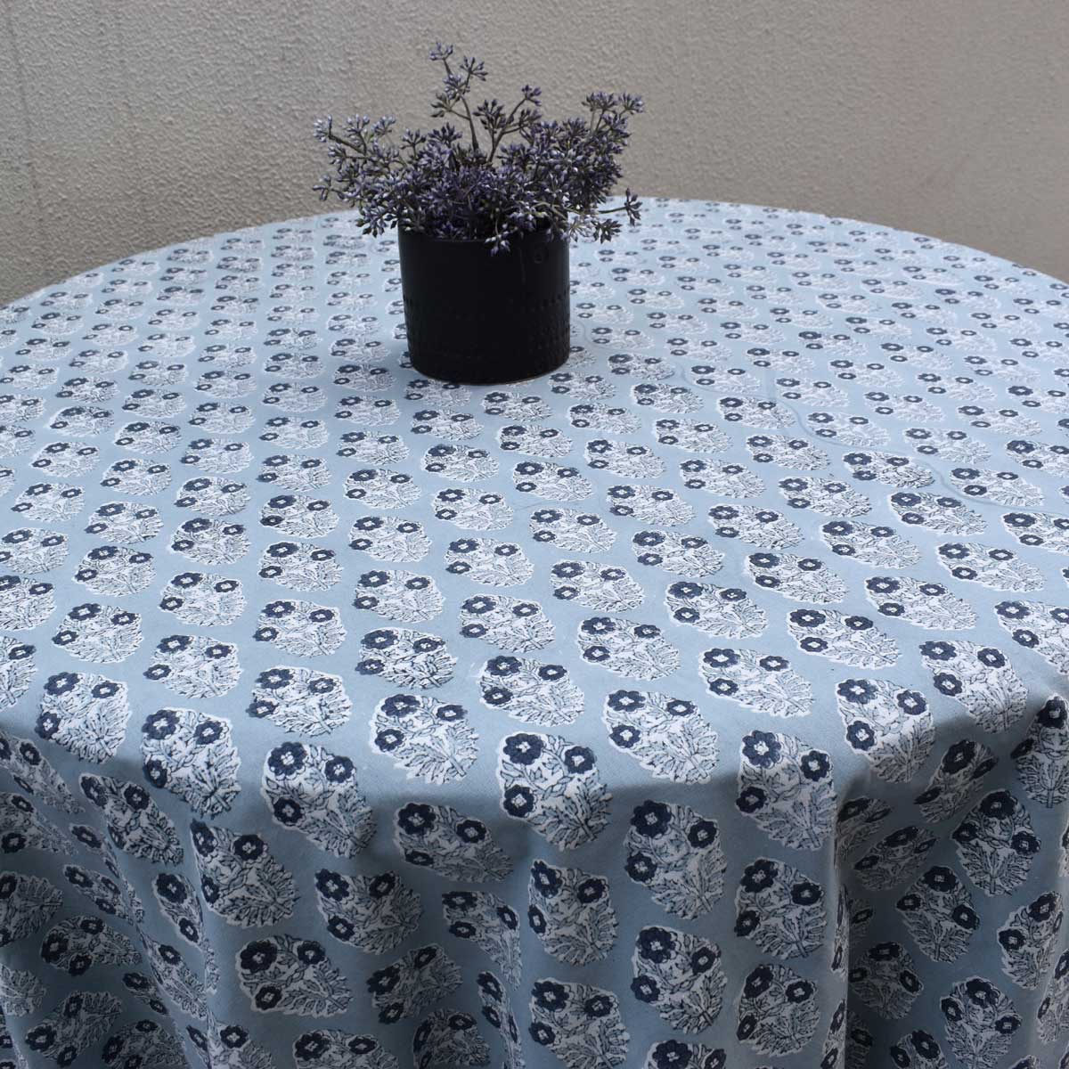 Hand Block Printed Cotton Round Tablecloth 220 cms Boota Starlight Patti Gud 202505