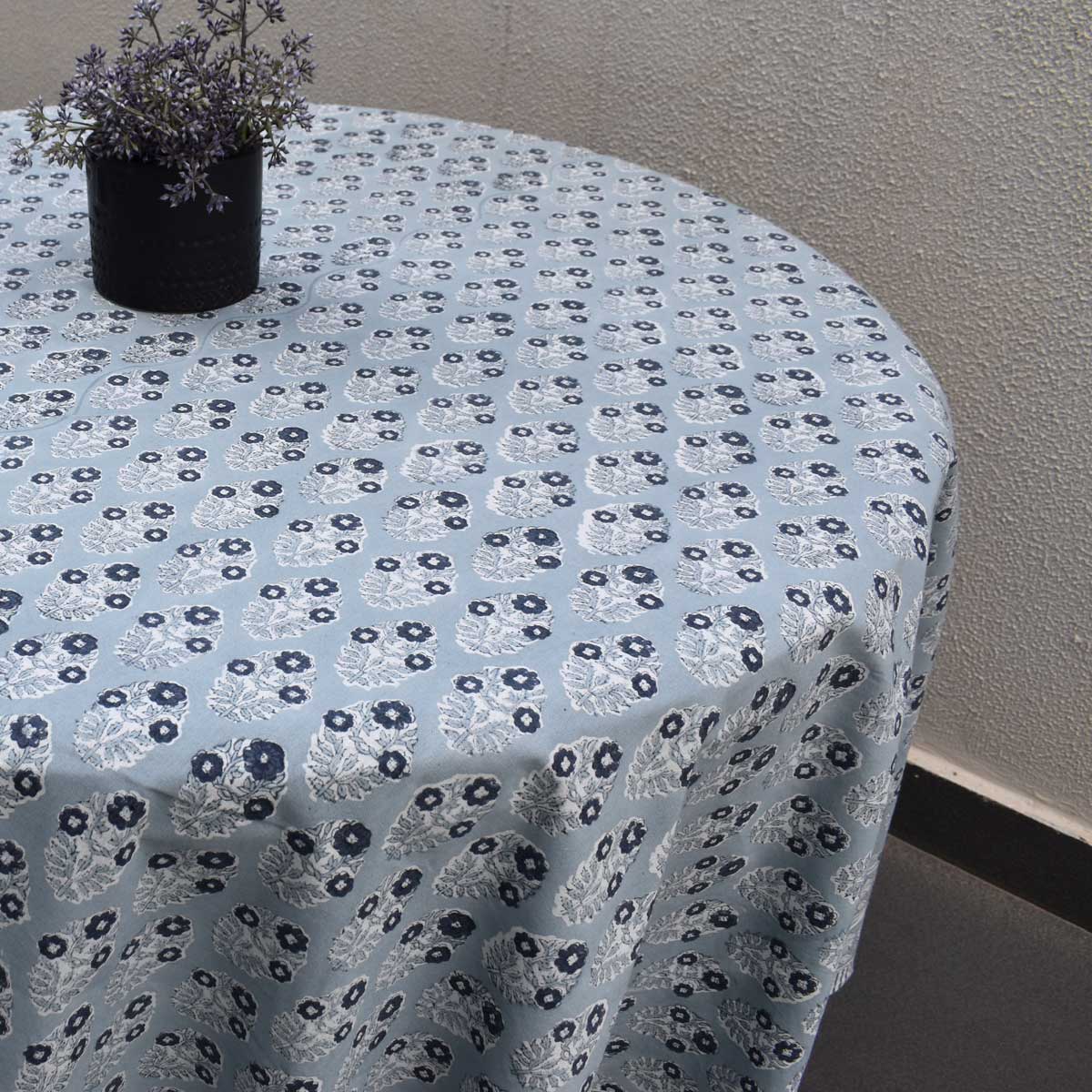 Hand Block Printed Cotton Round Tablecloth 180 cms Boota Starlight Patti Gud 202505