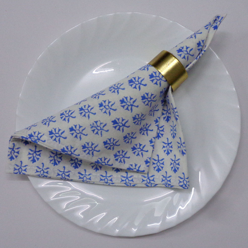 Hand Block Printed Cotton Napkin 45x45 cms Set of 4 Napkins Booti Blue 400385
