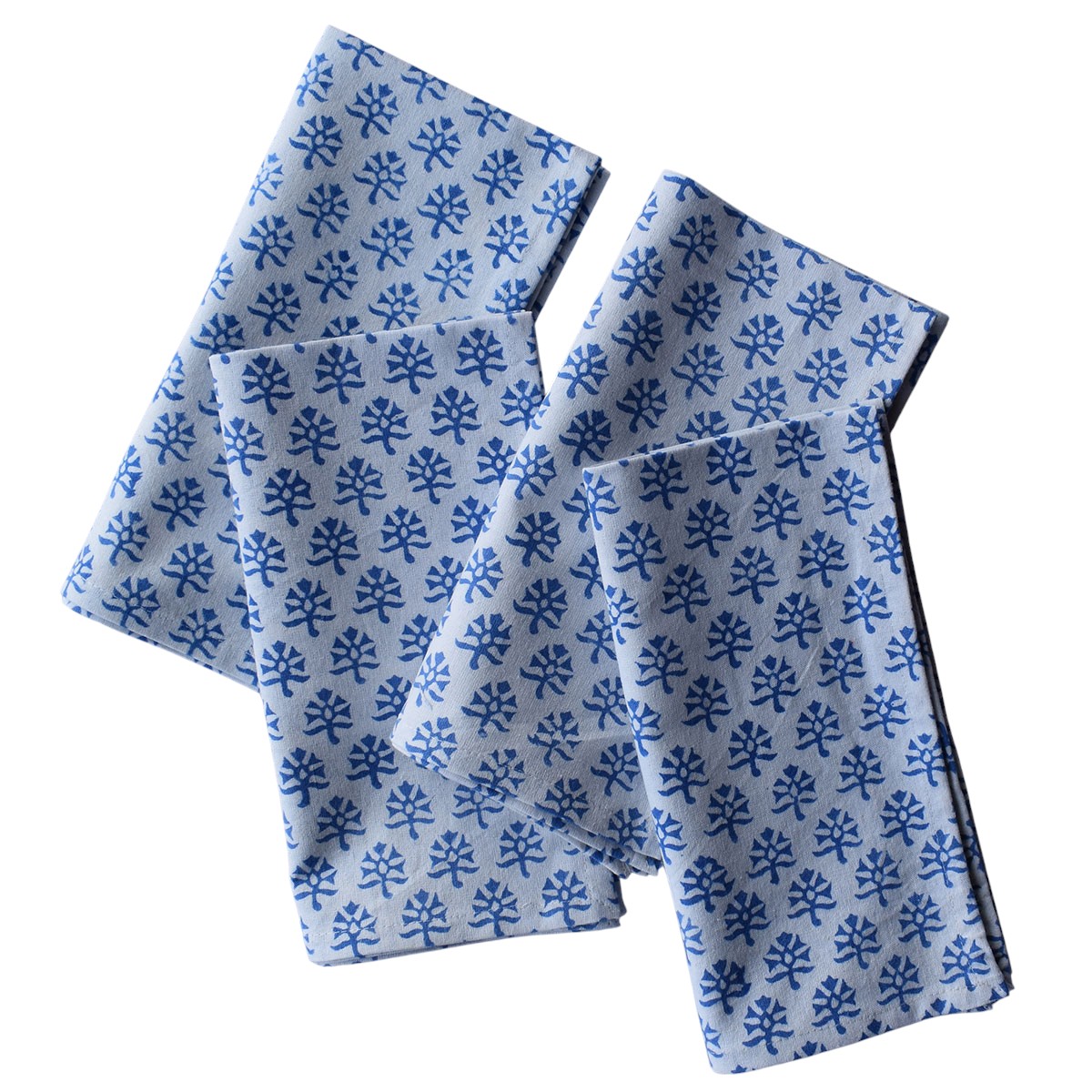 Hand Block Printed Cotton Napkin 45x45 cms Set of 4 Napkins Booti Blue 400385