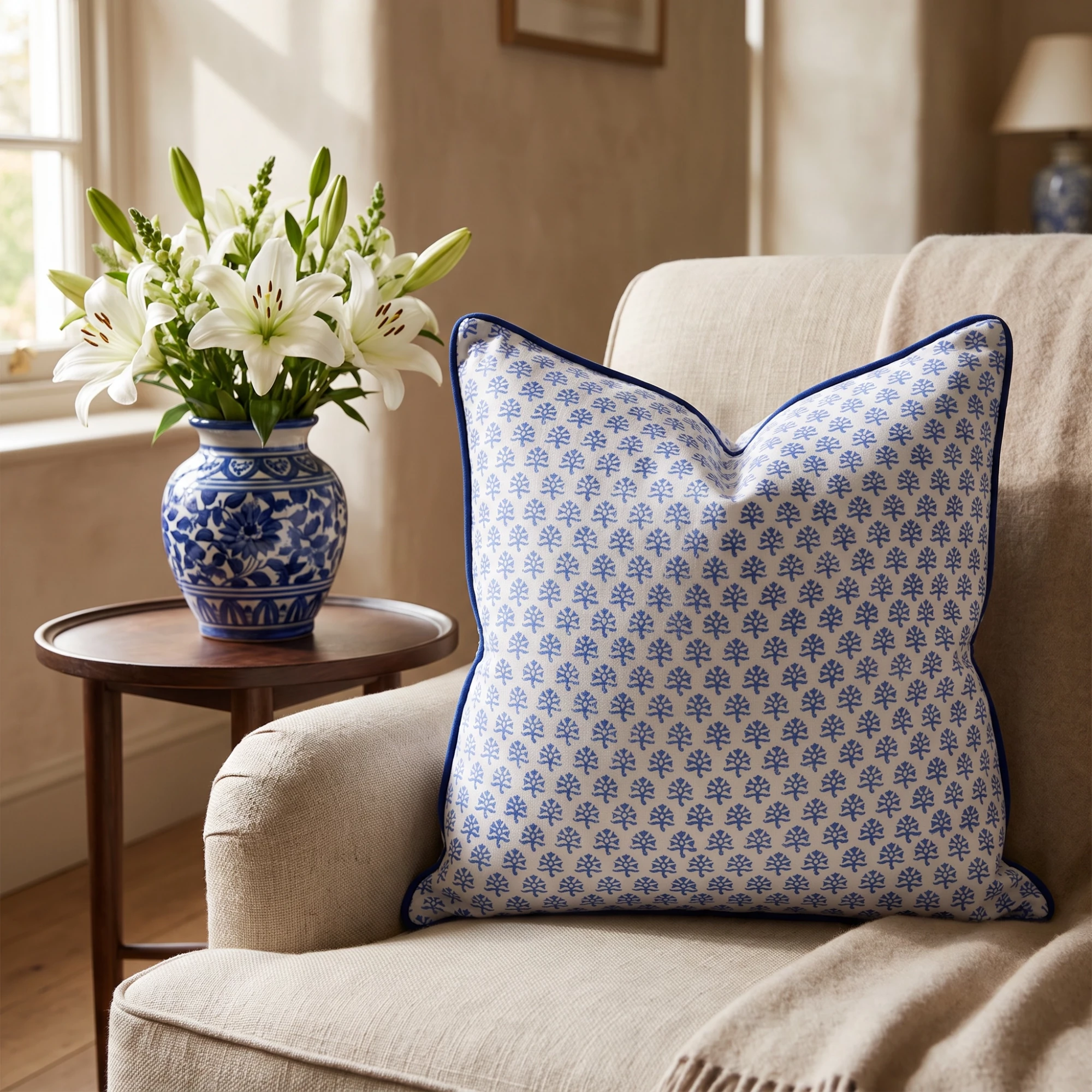 Piping Cushion Cover 50x50 cms  Booti Blue 400385