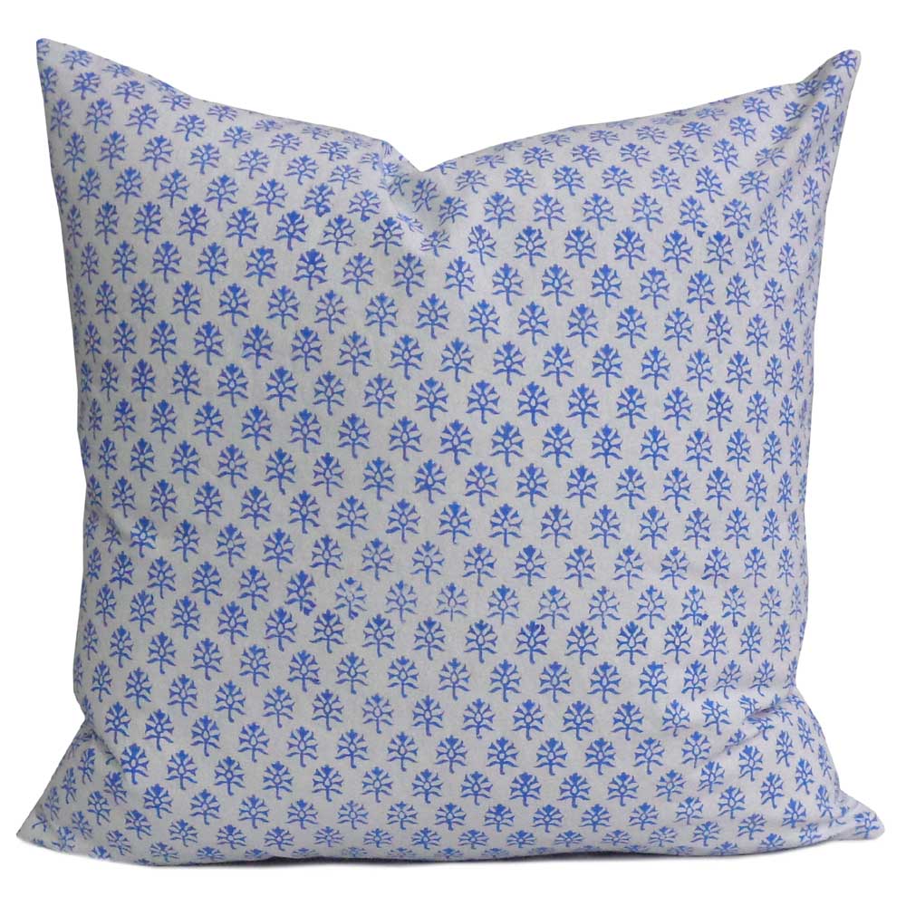 Hand Block Printed Cotton Cushion Cover 40x40 cms Booti Blue 400385