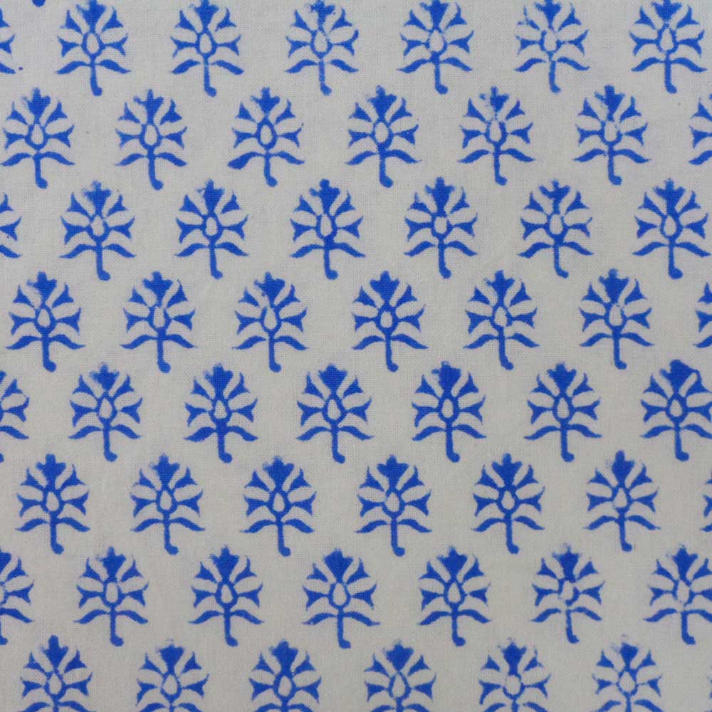 Hand Block Printed on 100 Cotton 5 Yard Fabric SANGANER Booti Blue 400385