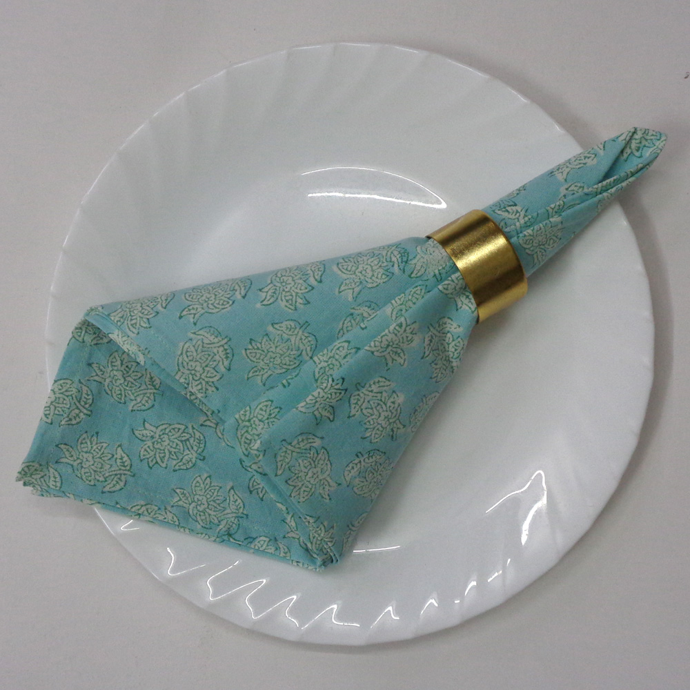 Hand Block Printed Cotton Napkin 45x45 cms Set of 4 Napkins Booti Teal White 400213