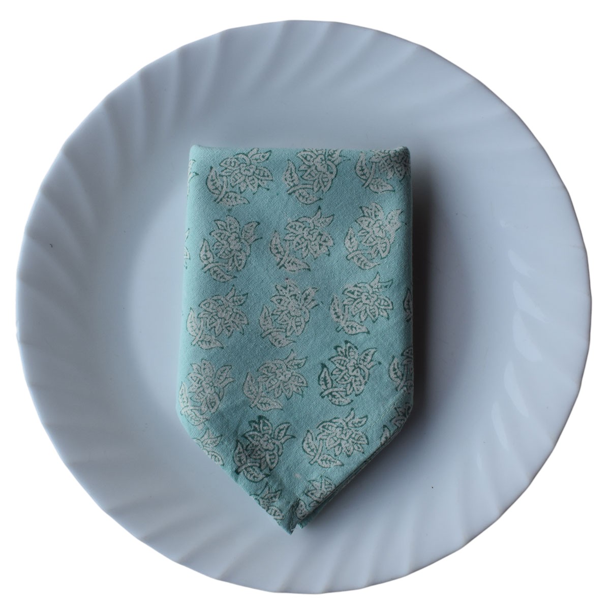 Hand Block Printed Cotton Napkin 45x45 cms Set of 4 Napkins Booti Teal White 400213