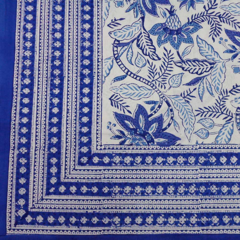 Hand Block Printed Cotton Tablecloth 180x270 cms Bossanova Blue Open 100967