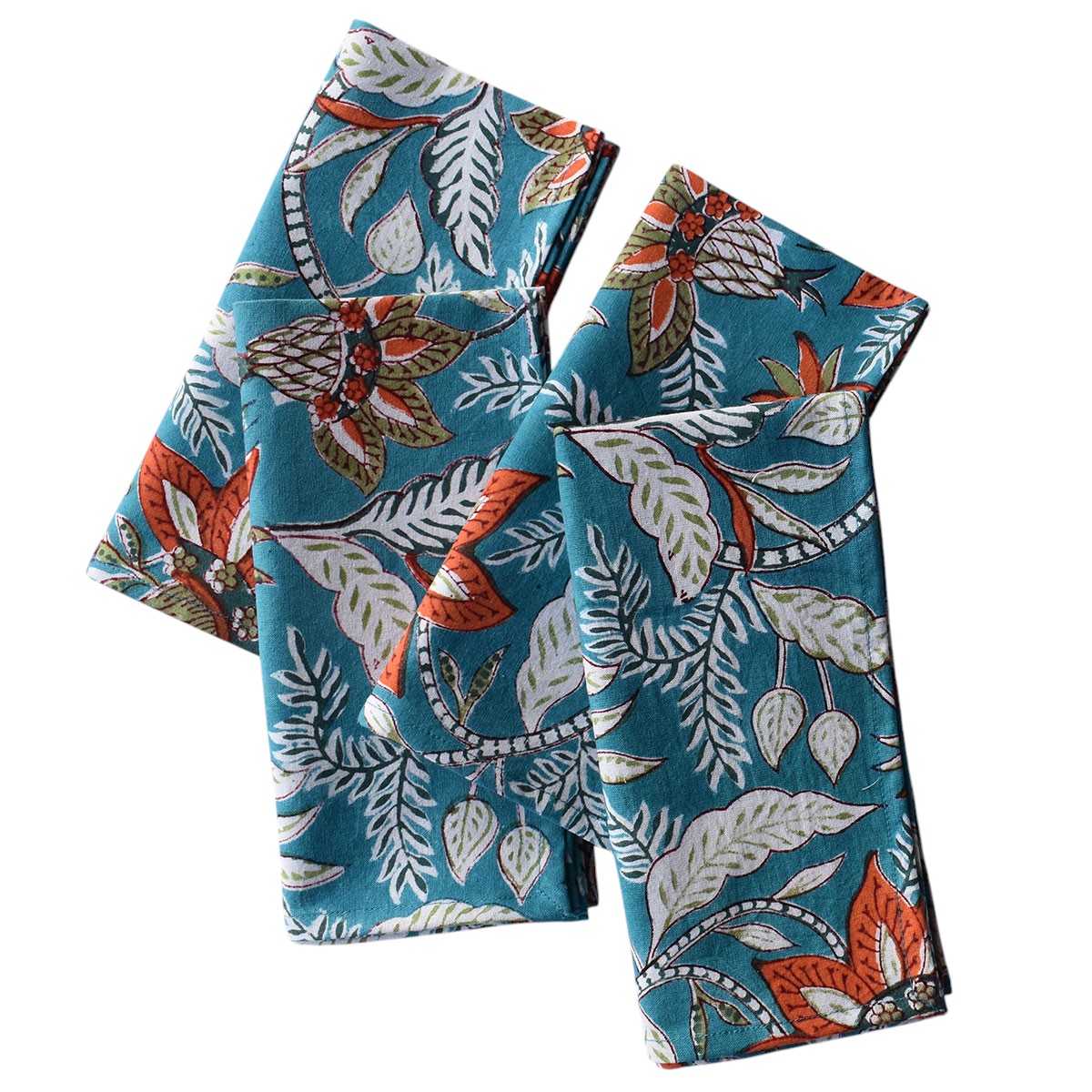 Hand Block Printed Cotton Napkin 45x45 cms Set of 4 Napkins  Bossanova Green Gud 393939