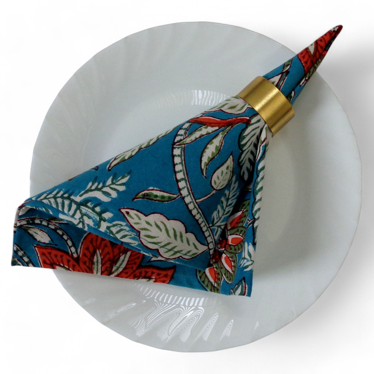 Hand Block Printed Cotton Napkin 45x45 cms Set of 4 Napkins Bossanova Green Gud 393939