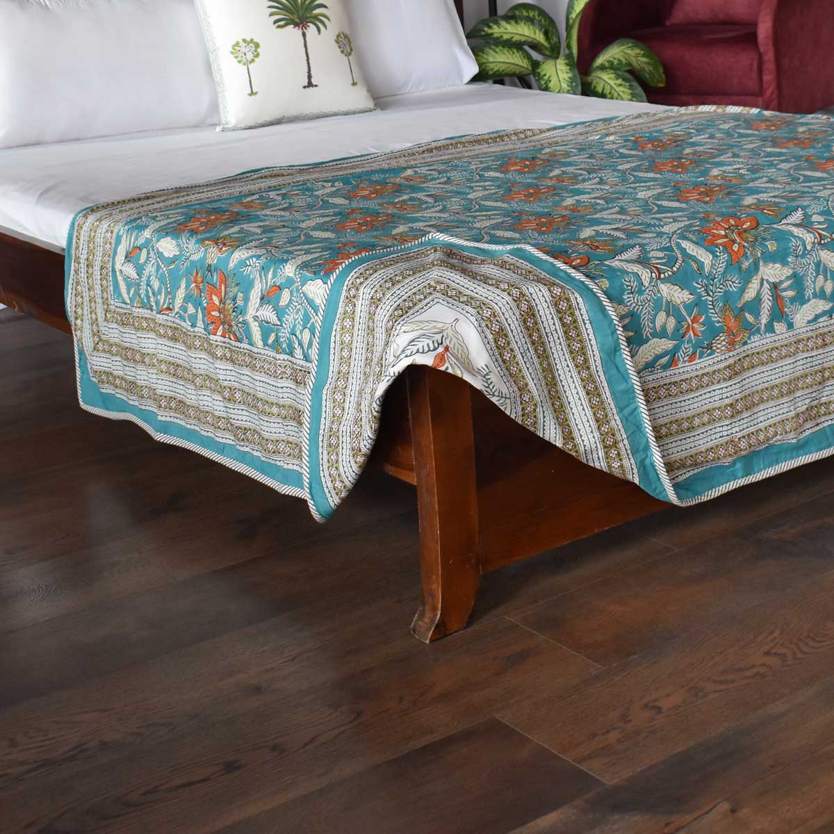 Hand Block Printed Cotton Twin Size Dohar Bossanova Green Gud 393939