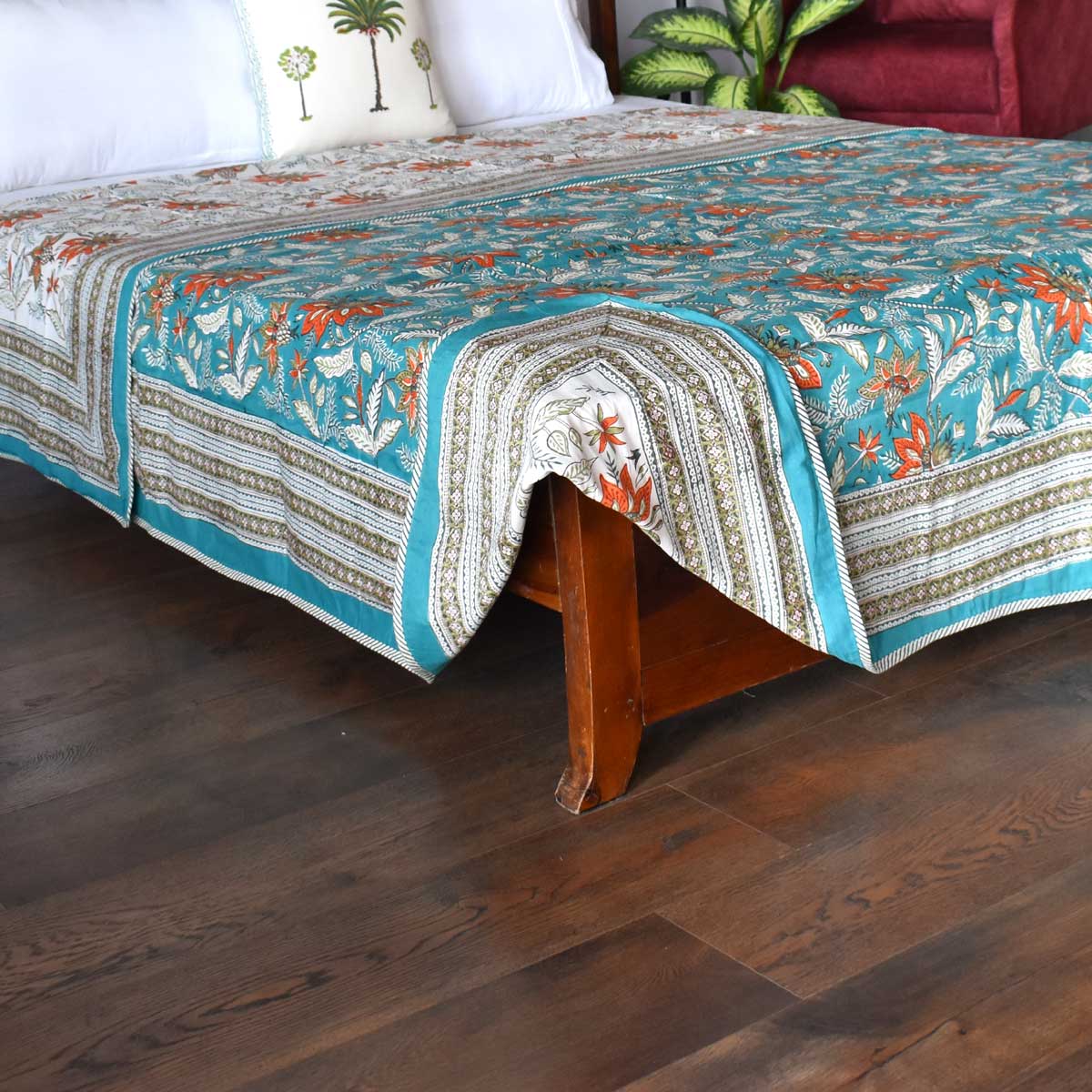 Indian Hand Block Printed Cotton Dohar Queen Size Bossanova Green Gud 393939