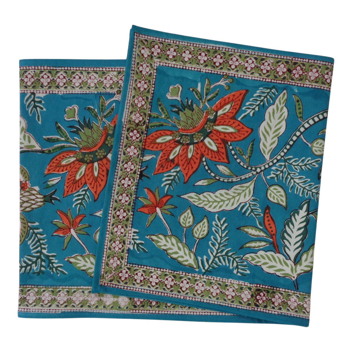 Hand Block Printed Cotton Canvas Table Runner 33x120 cms  Bossanova Green Gud 393939