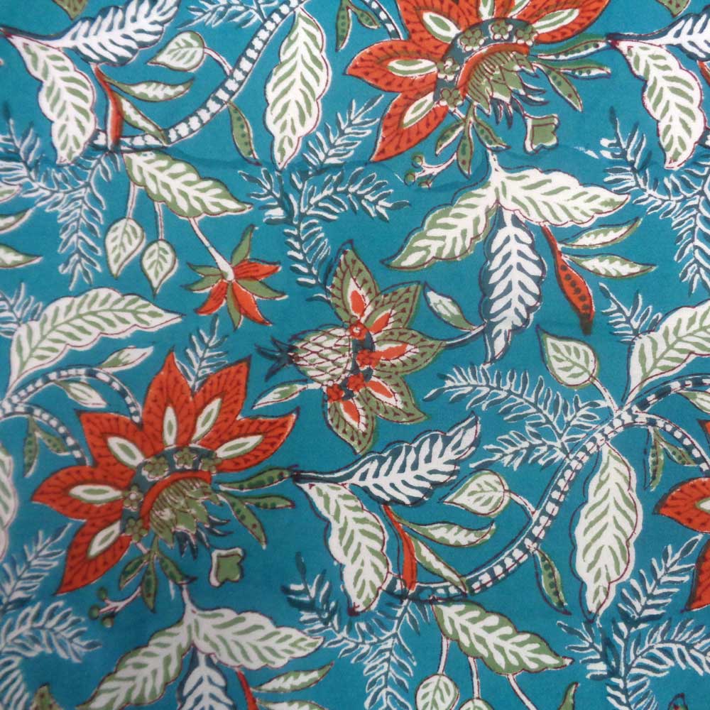 5 Yard Running Fabric Hand Block Printed Cotton Voile Fabric Bossanova Green Gud 393939