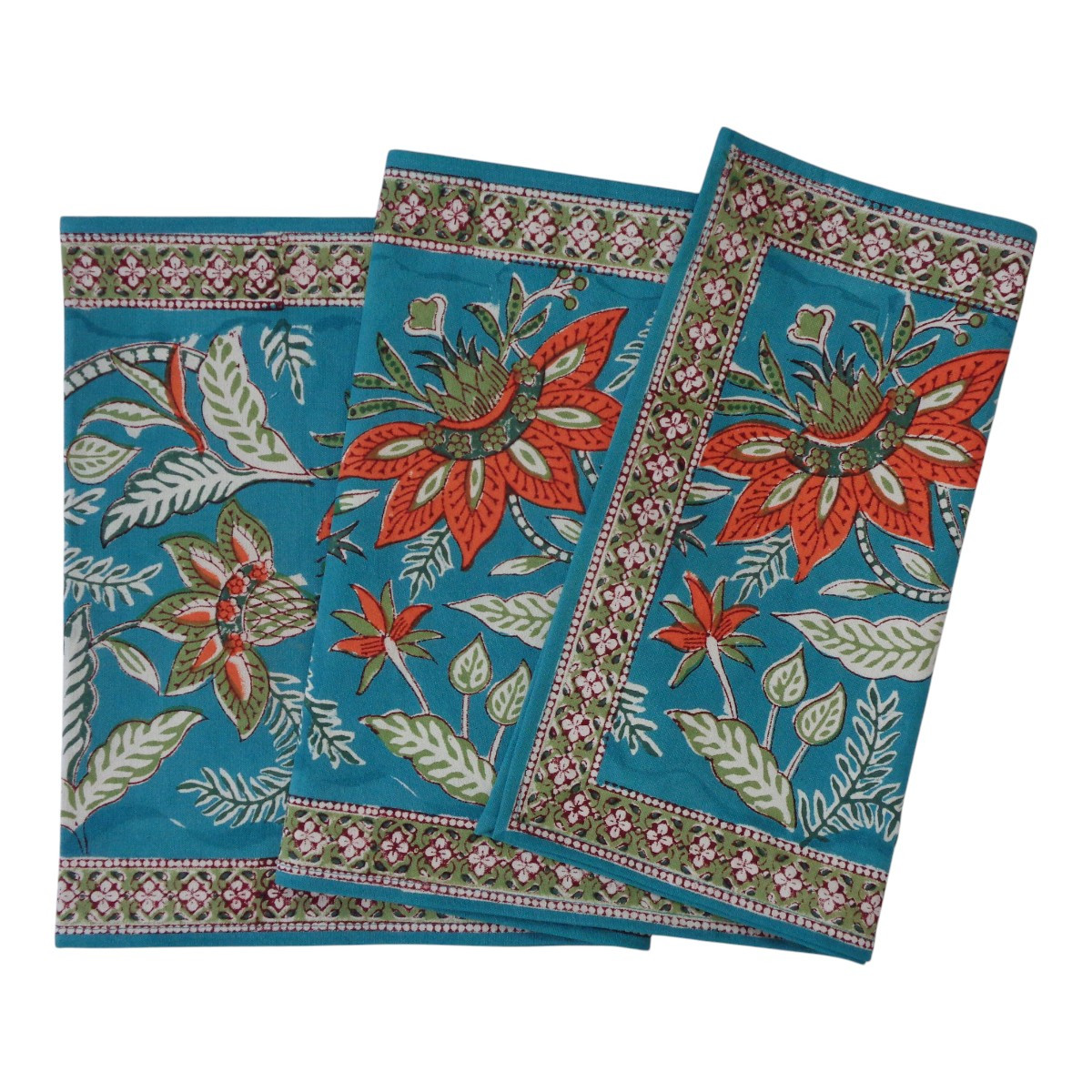 Hand Block Printed Cotton Canvas Table Runner 33x170 cms  Bossanova Green Gud 393939