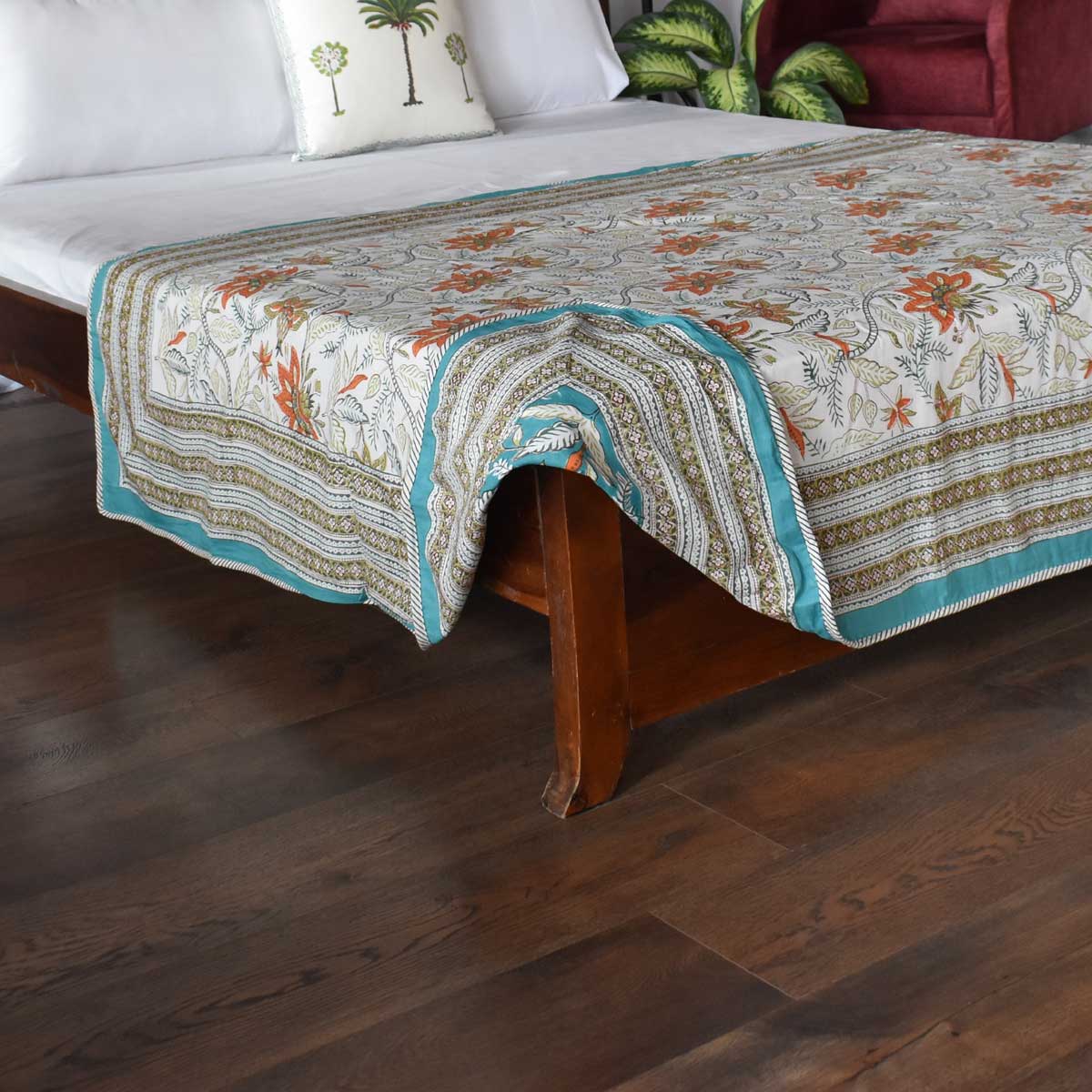 Hand Block Printed Cotton Twin Size Dohar Bossanova Green Gud 393939