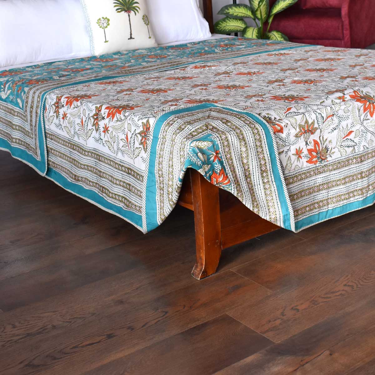 Indian Hand Block Printed Cotton Dohar Queen Size Bossanova Green Gud 393939