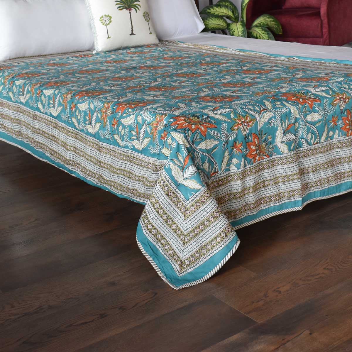 Hand Block Printed Cotton Twin Size Dohar Bossanova Green Gud 393939