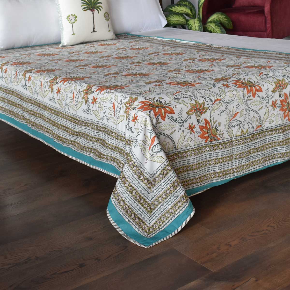 Hand Block Printed Cotton Twin Size Dohar Bossanova Green Gud 393939