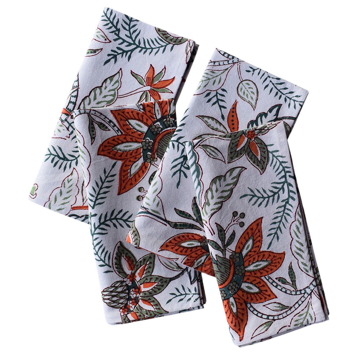 Hand Block Printed Cotton Napkin 45x45 cms Set of 4 Napkins Bossanova Green Open 393938