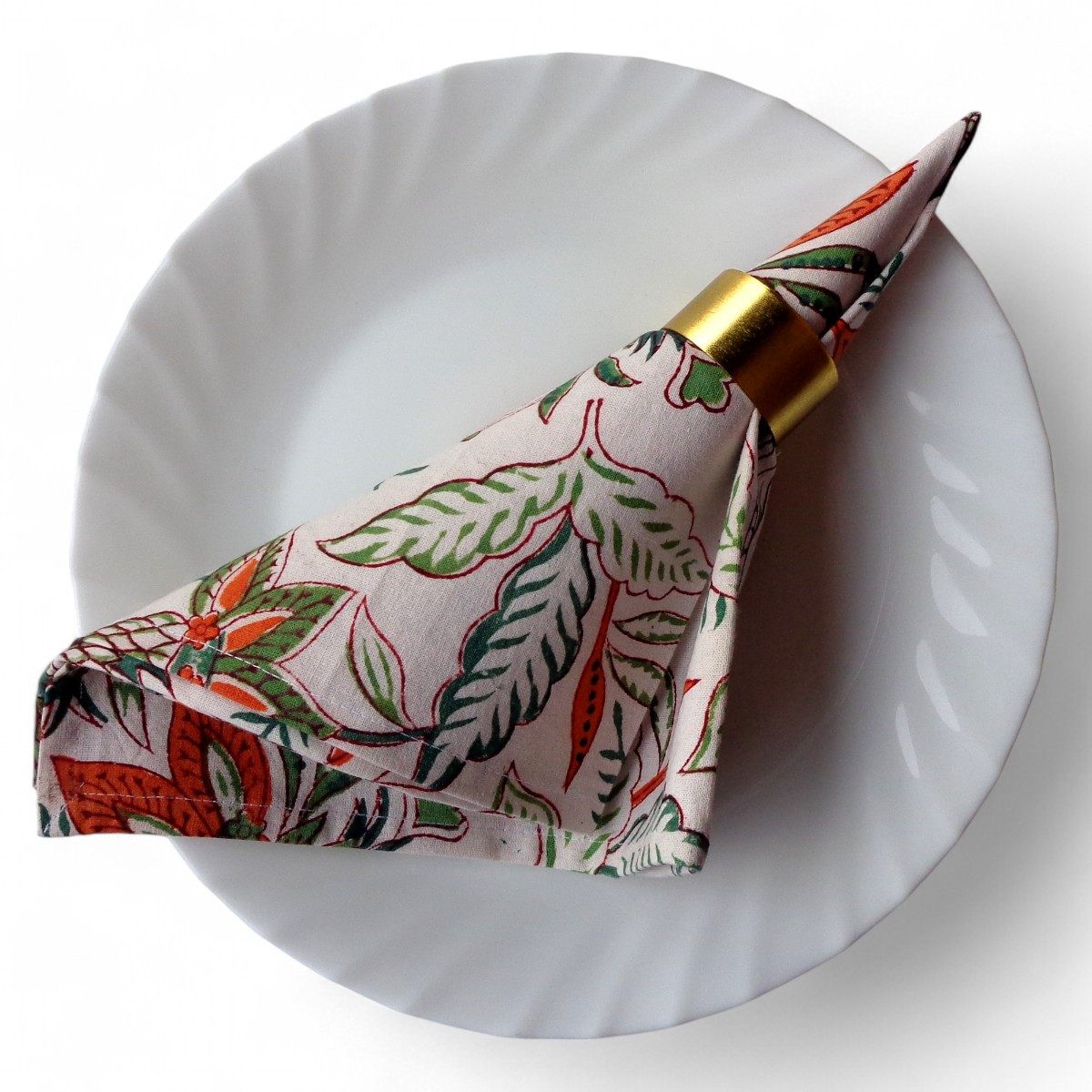 Hand Block Printed Cotton Napkin 45x45 cms Set of 4 Napkins Bossanova Green Open 393938