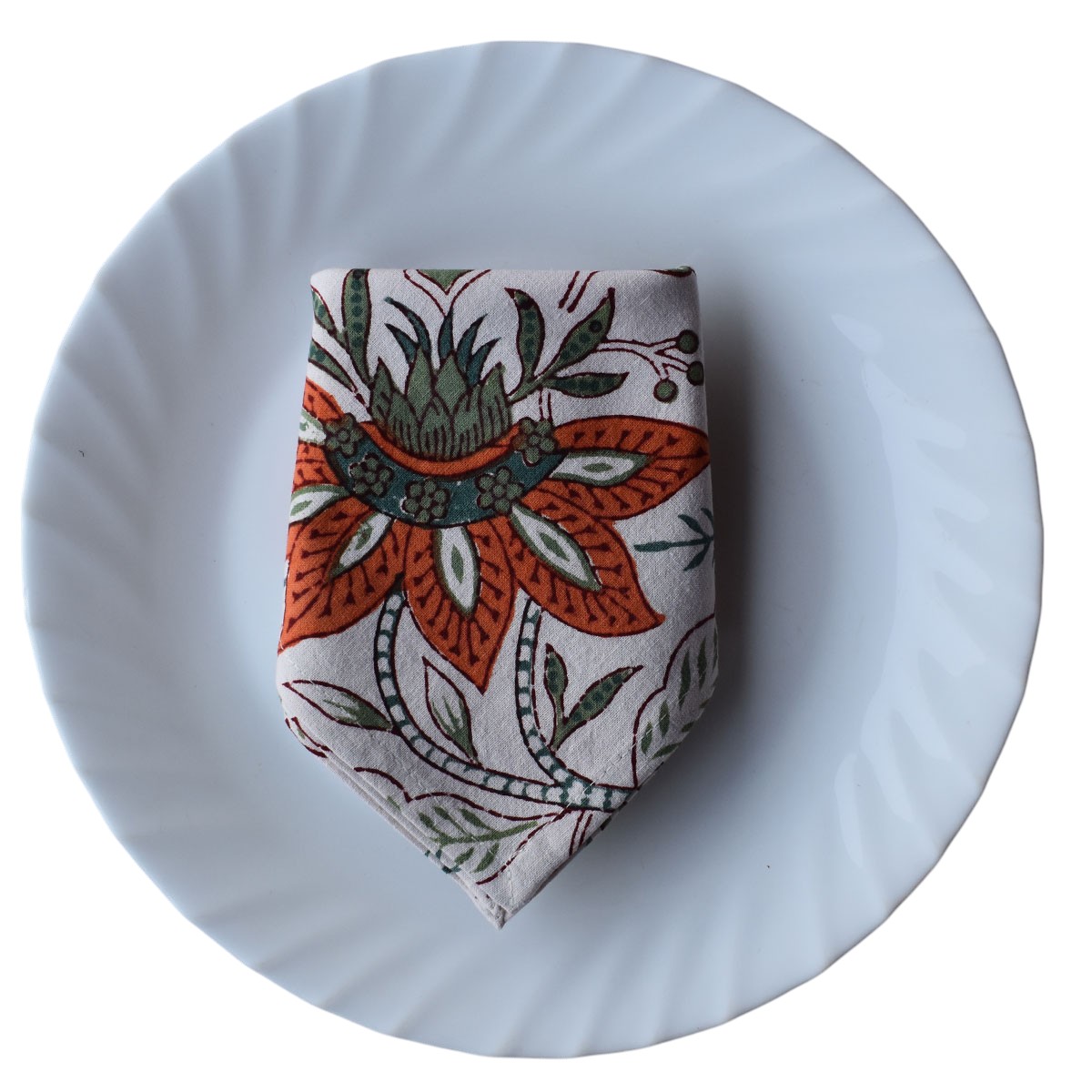 Hand Block Printed Cotton Napkin 45x45 cms Set of 4 Napkins Bossanova Green Open 393938