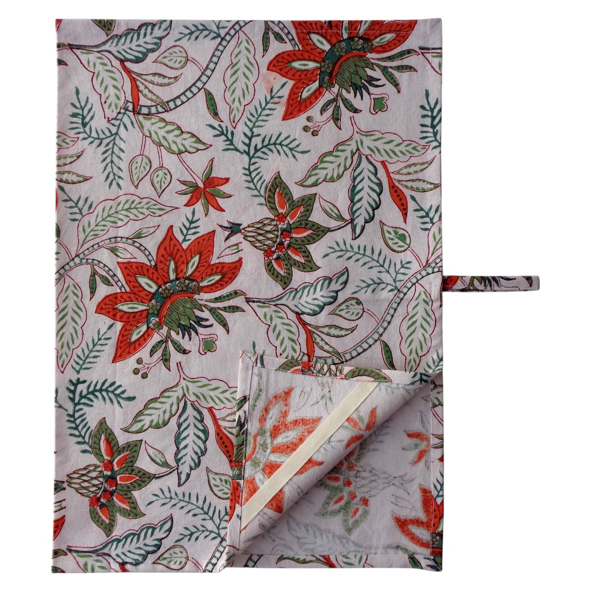 Hand Block Printed Cotton Kitchen Towels 50x70 cms Bossanova Green Open 393938