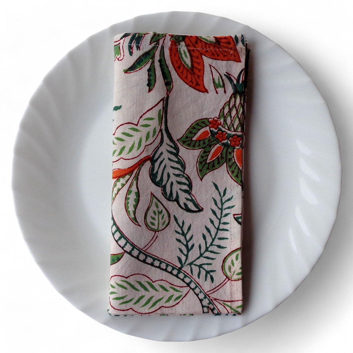 Hand Block Printed Cotton Napkin 45x45 cms Set of 4 Napkins Bossanova Green Open 393938