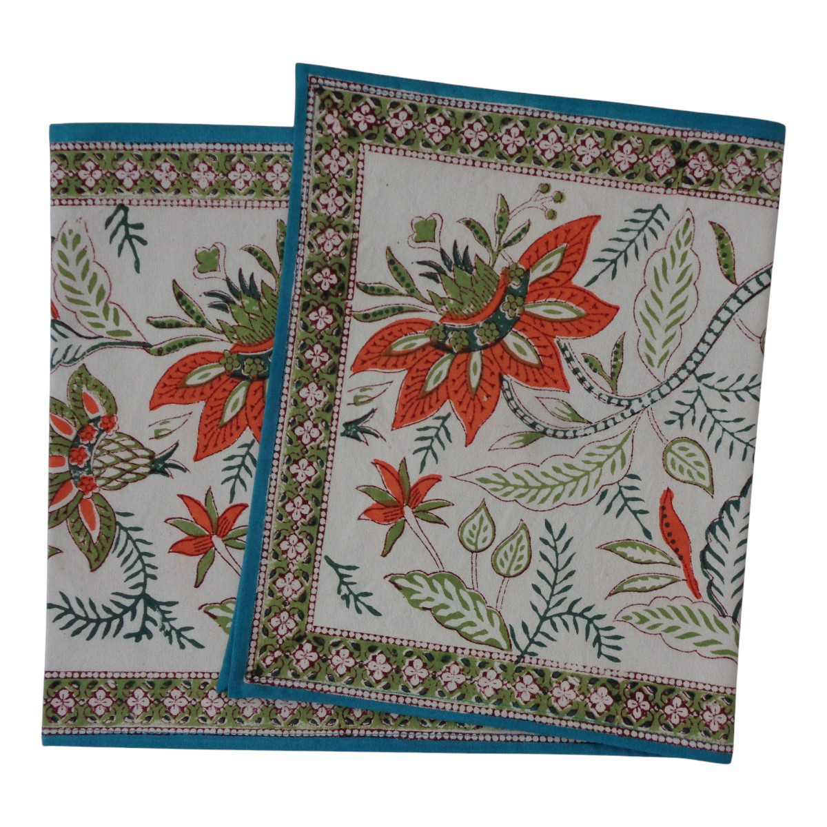 Hand Block Printed Cotton Canvas Table Runner 33x120 cms Bossanova Green Open 393938