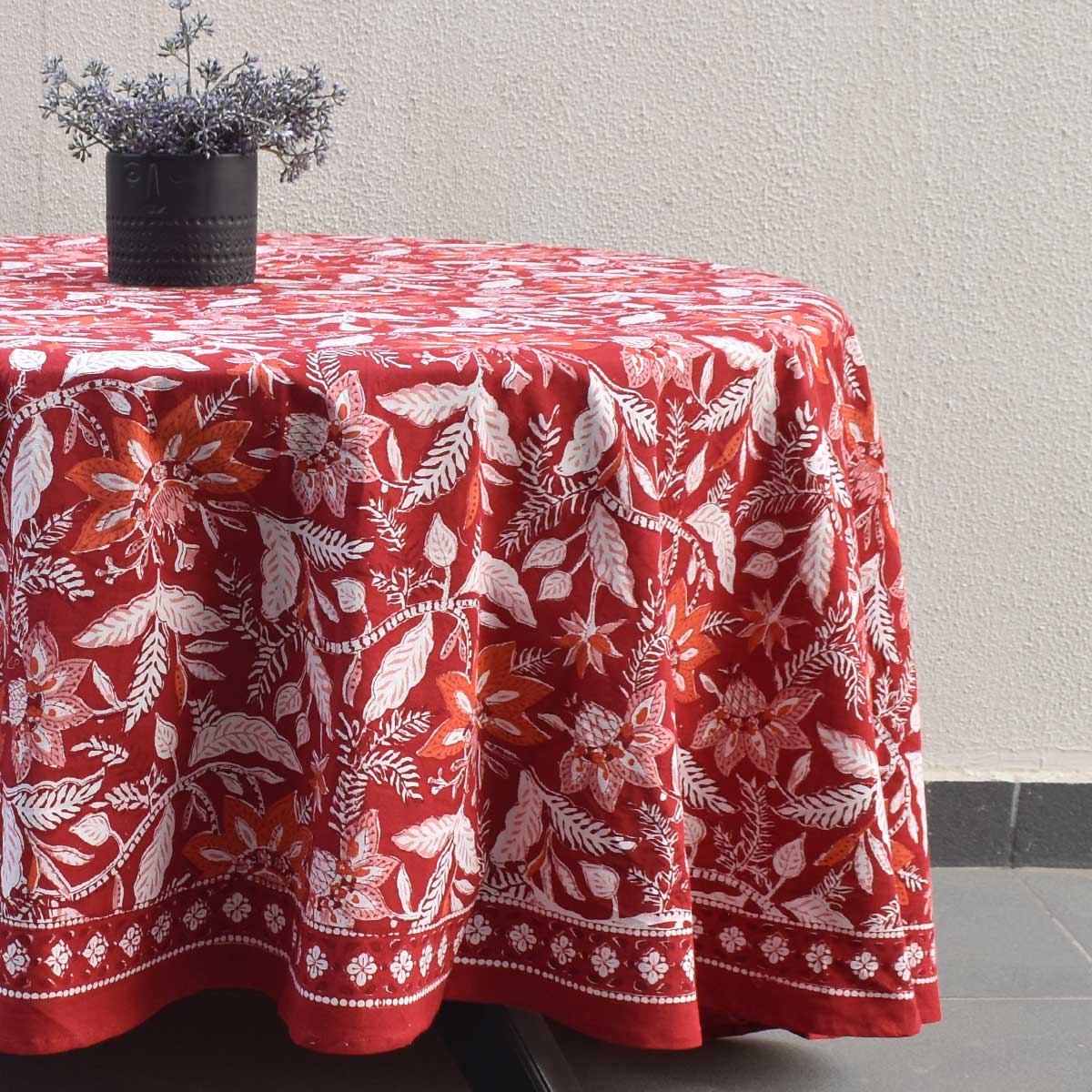 Hand Block Printed Cotton Round Tablecloth 220 cms Bossanova Red Gud 208858