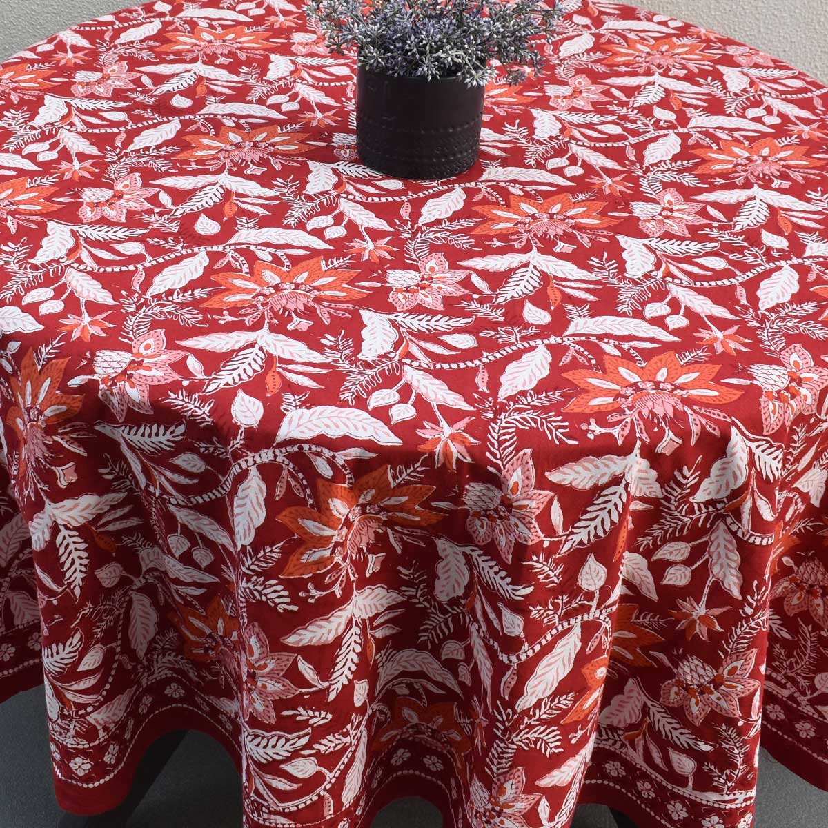 Hand Block Printed Cotton Round Tablecloth 220 cms Bossanova Red Gud 208858
