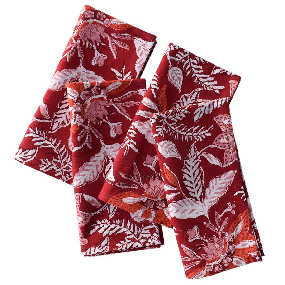Hand Block Printed Cotton Napkin 45x45 cms Set of 4 Napkins Bossanova Red Gud 208858