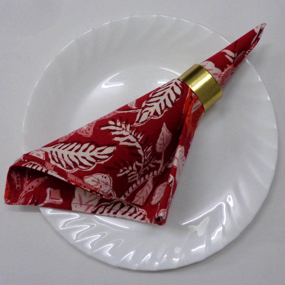 Hand Block Printed Cotton Napkin 45x45 cms Set of 4 Napkins Bossanova Red Gud 208858