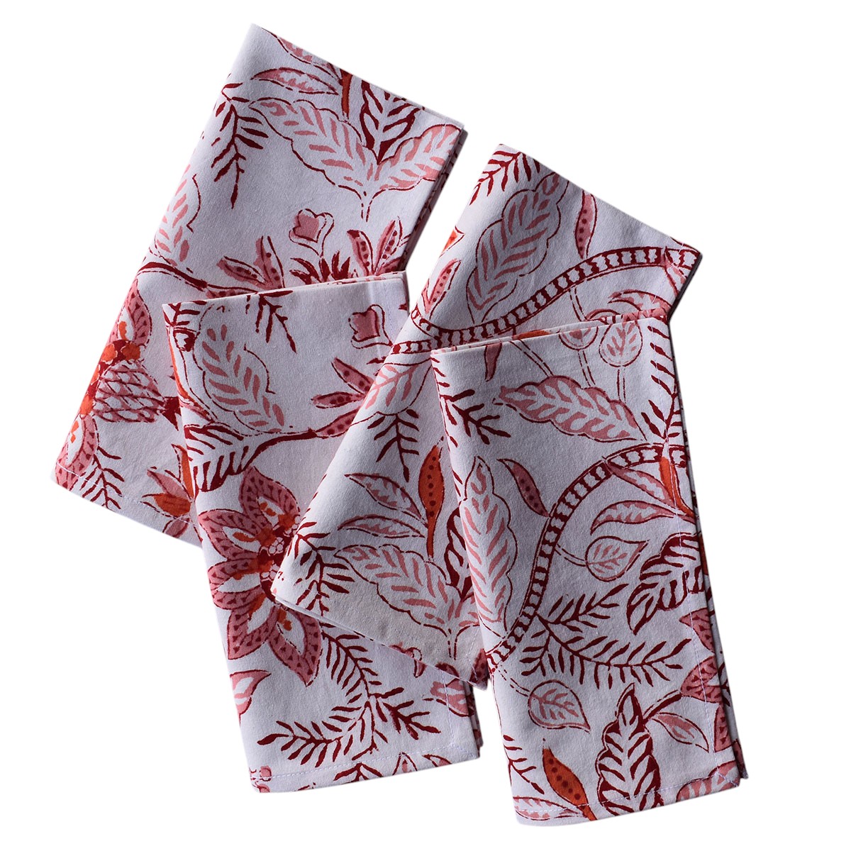 Hand Block Printed Cotton Napkin 45x45 cms Set of 4 Napkins Bossanova Red Open 103700