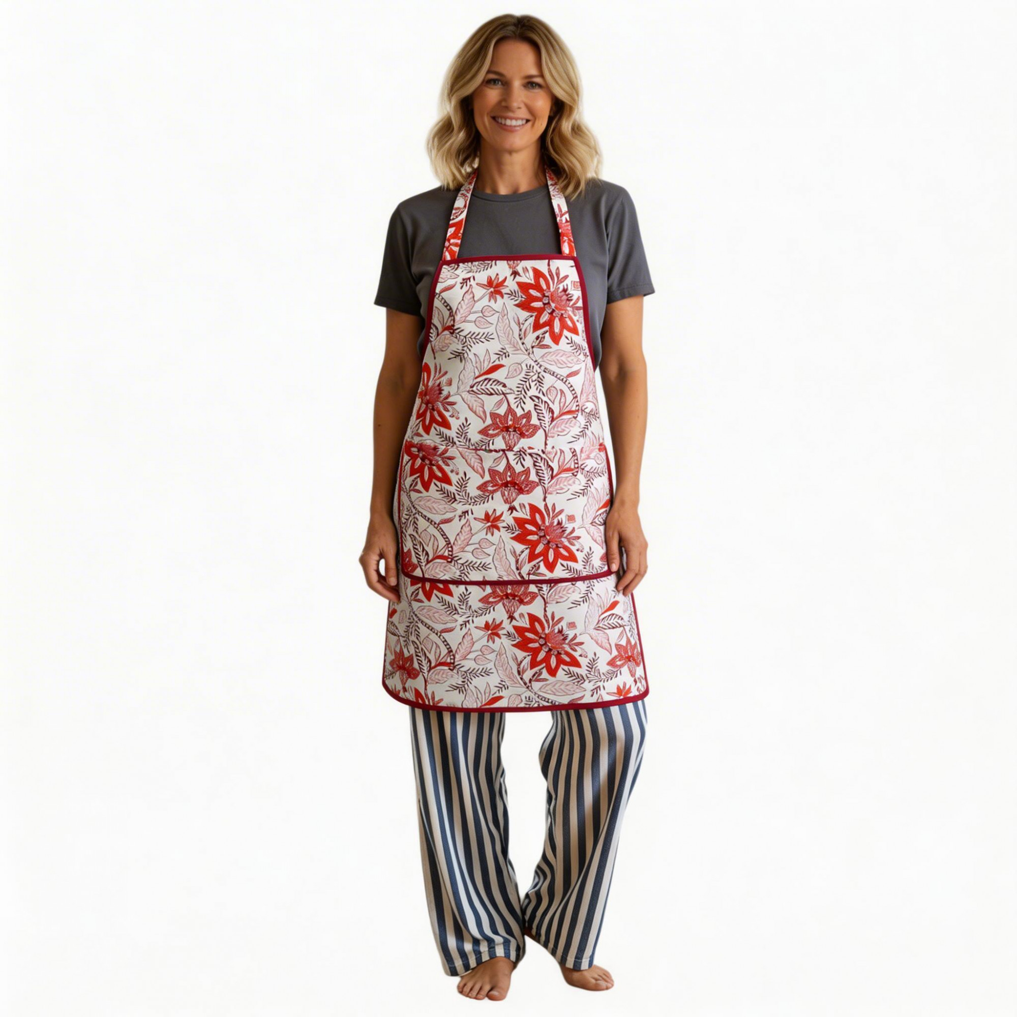 Indian Block-Printed 100 Cotton Apron Bossanova Red Open 103700