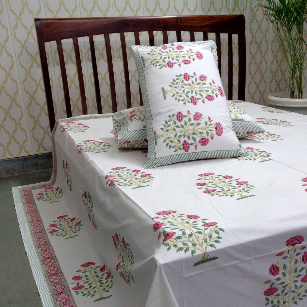 King Size Block Printed Percale Fine Cotton Bedspread with 2 Pillow Cases   700347