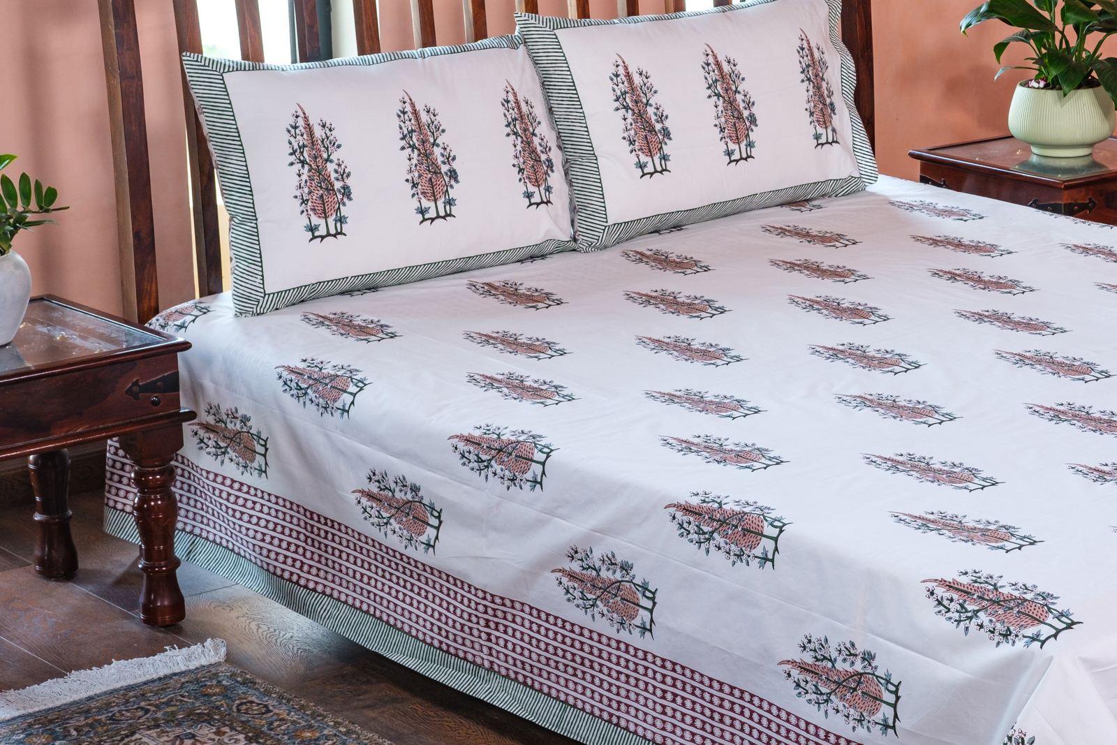 Hand Block Printed Cotton Percale Queen Size Bedspread 106726