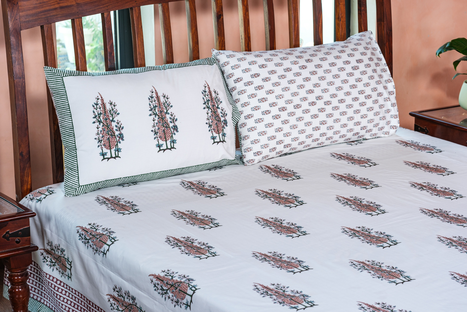 Hand Block Printed Cotton Percale Queen Size Bedspread 106726