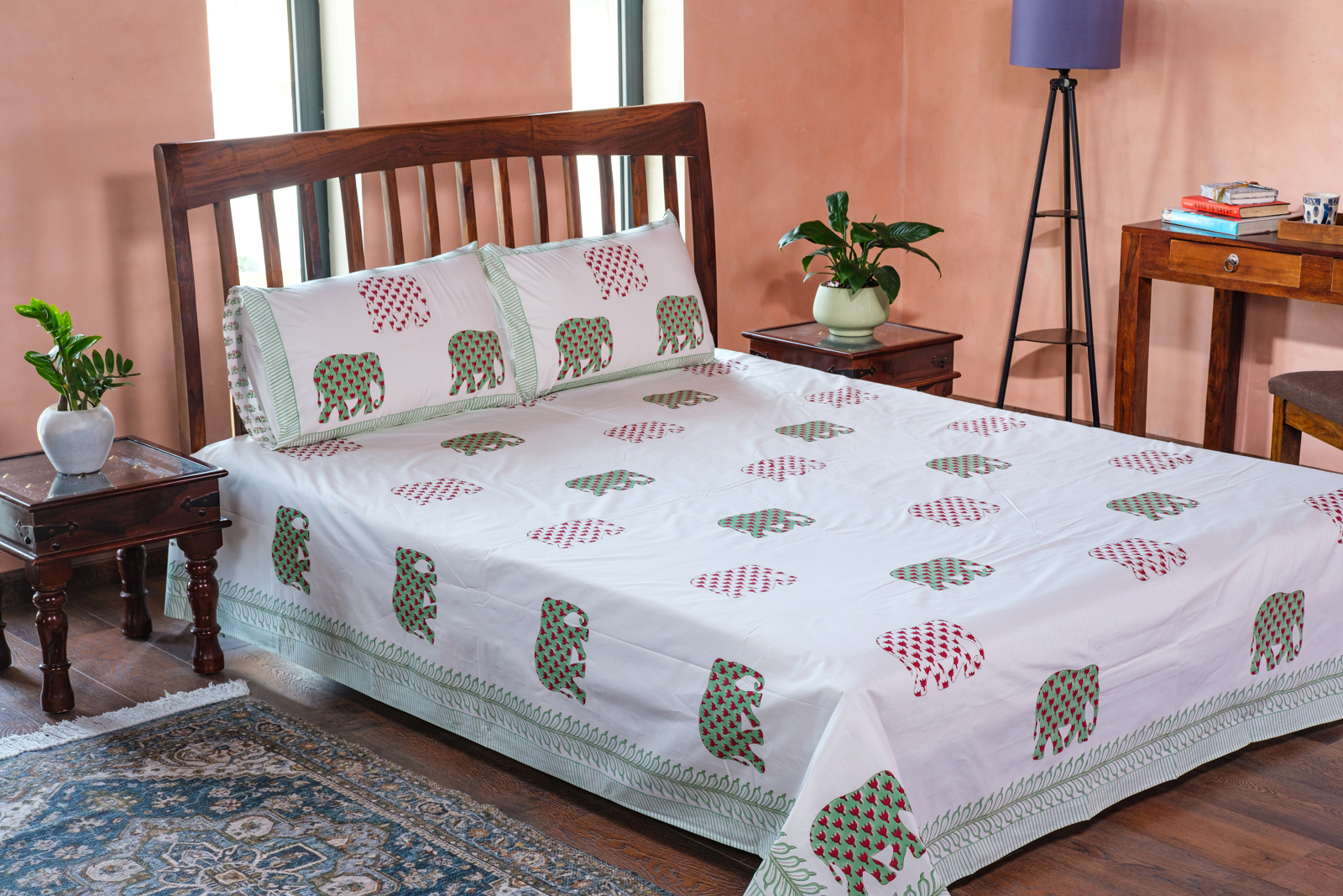 Hand Block Printed Cotton Percale Queen Size Bedspread 700220