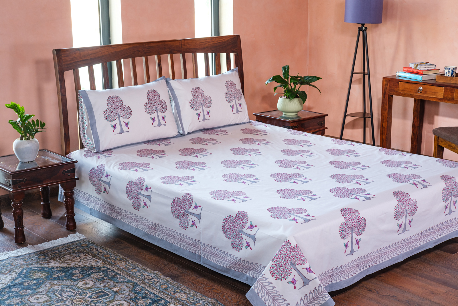 Hand Block Printed Cotton Percale Queen Size Bedspread 700224