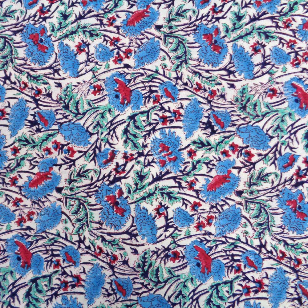 Hand Block Printed Cotton Napkin 45x45 cm Set of 4 Napkins  Bush Flower Blue Open 103484