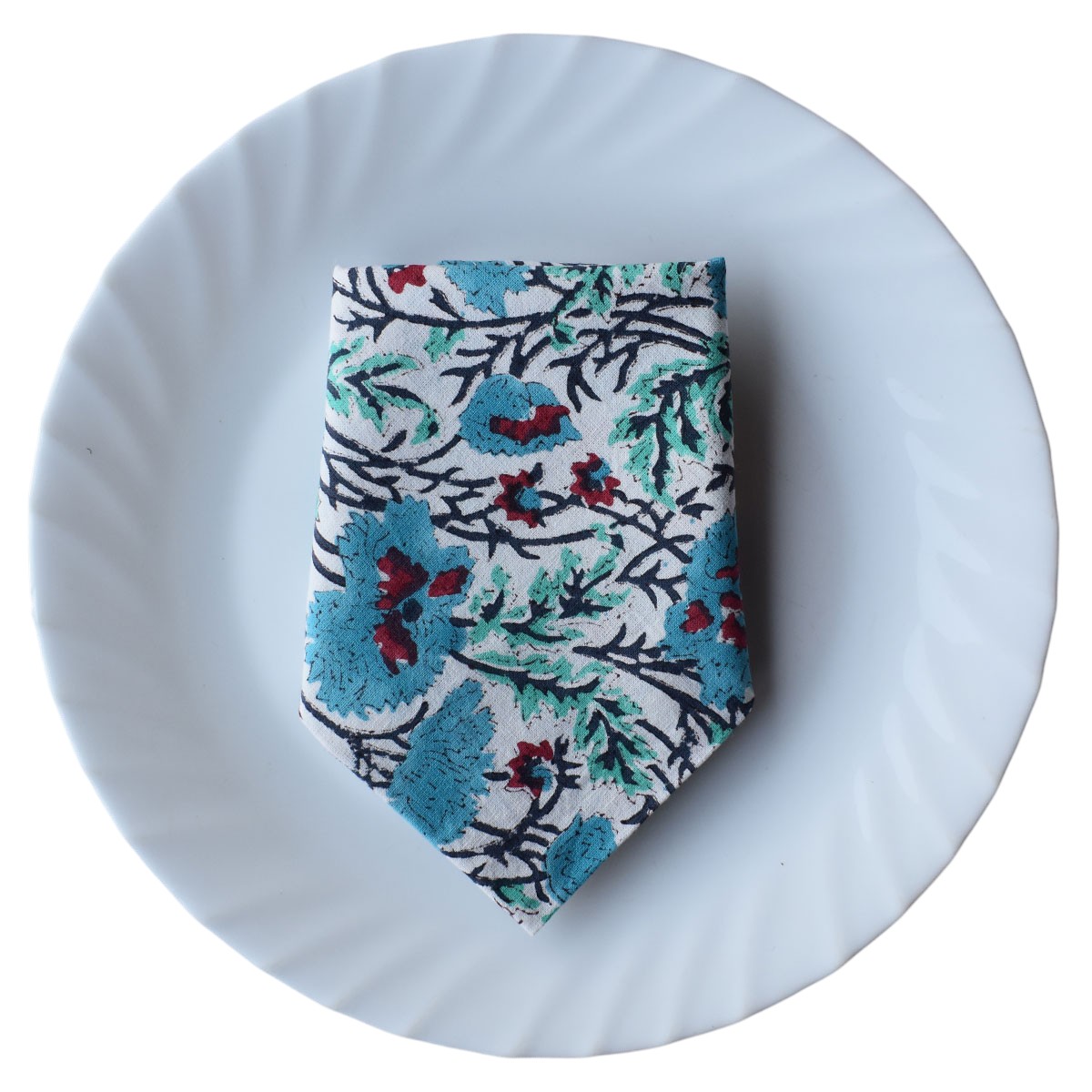 Hand Block Printed Cotton Napkin 45x45 cm Set of 4 Napkins Bush Flower Blue Open 103484