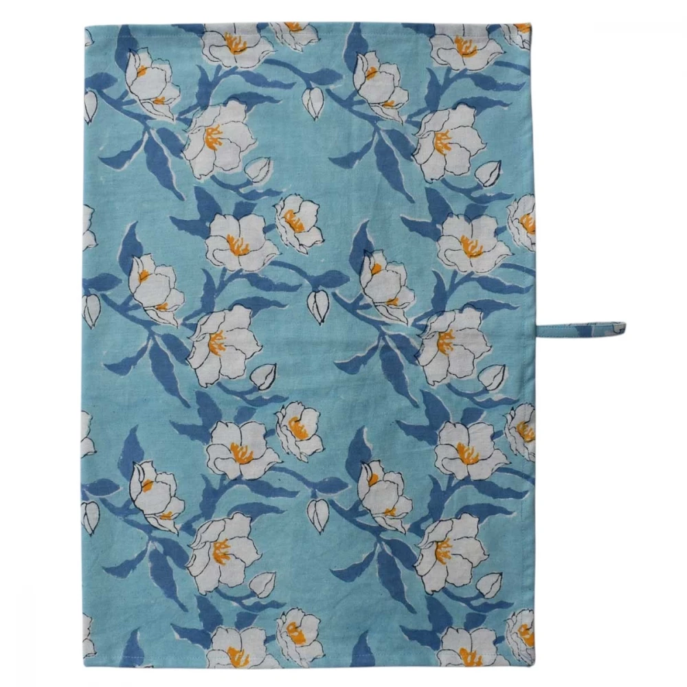 Image of Hand Block Printed Cotton Kitchen Towels 50x70 cms |  Camellia Blue Mist 260919