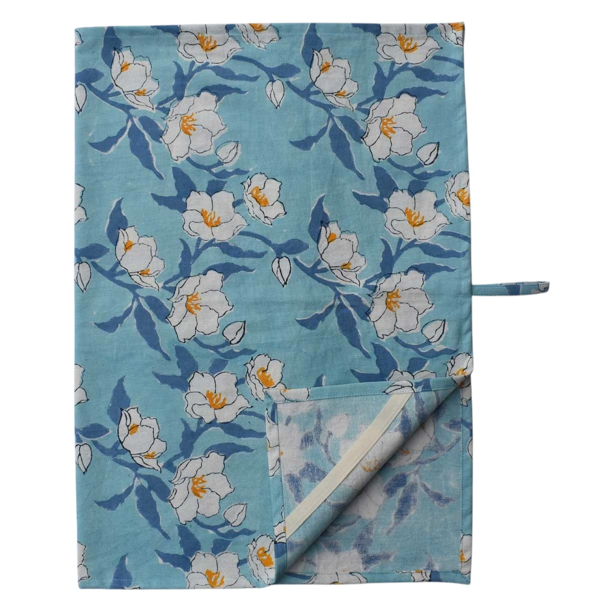 Hand Block Printed Cotton Kitchen Towels 50x70 cms   Camellia Blue Mist 260919