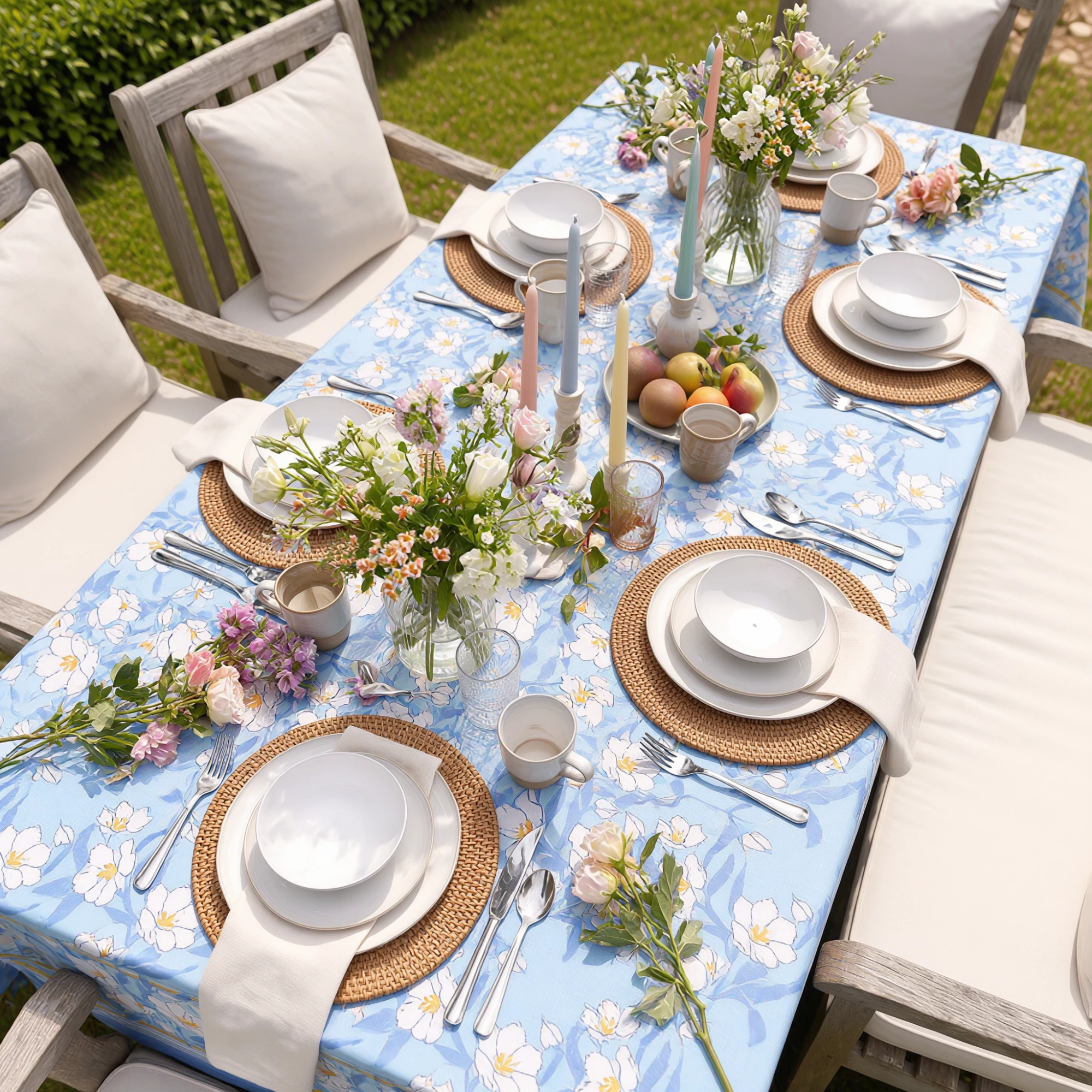 12 Seater Tablecloth  180x340 cms  Camellia Blue Mist 260919