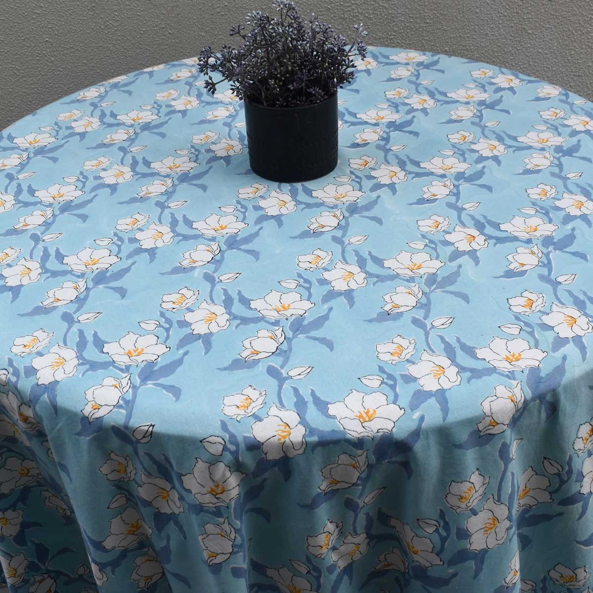 Round 275 cms 100 Cotton Tablecloth Camellia Blue Mist 260919