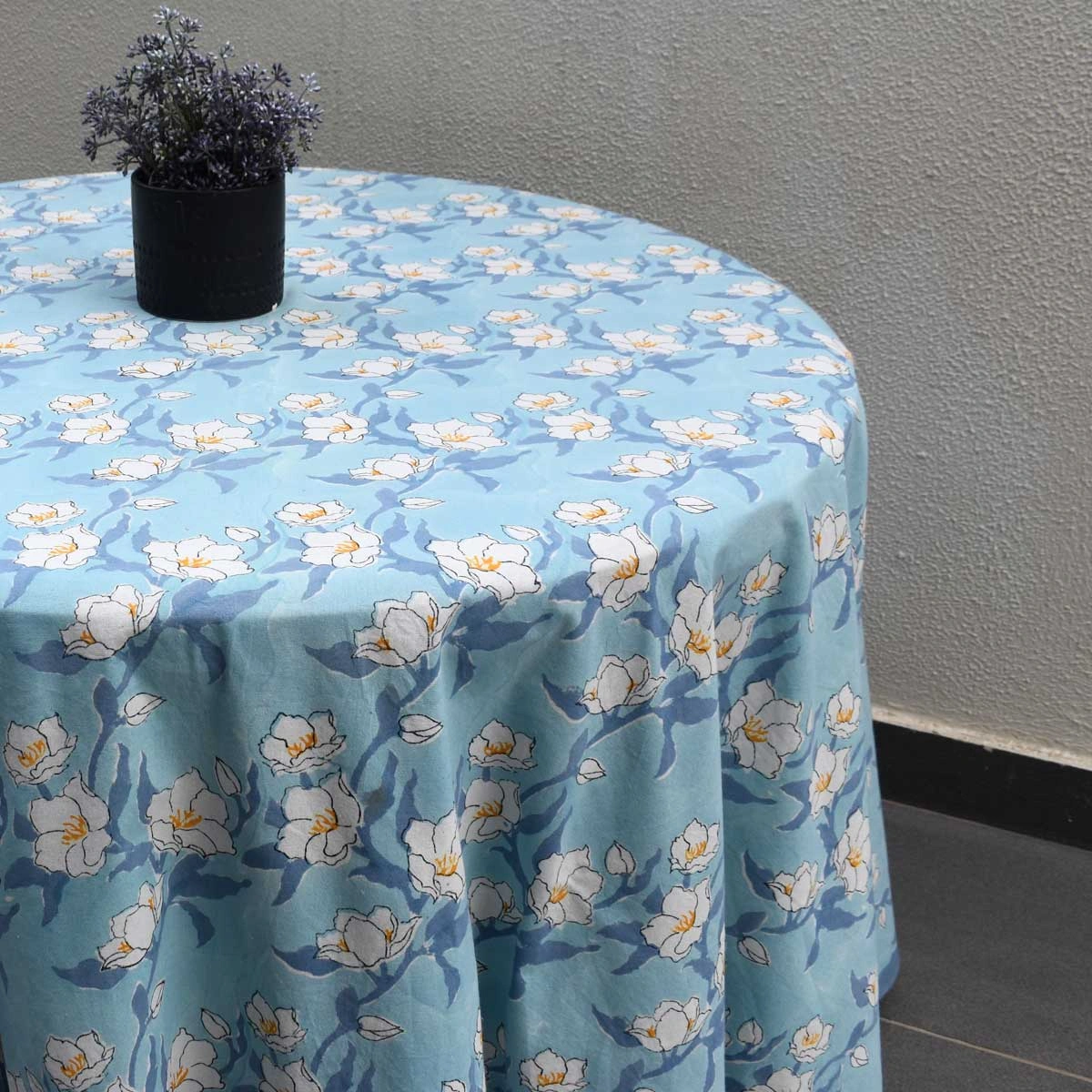 Round 275 cms 100 Cotton Tablecloth Camellia Blue Mist 260919