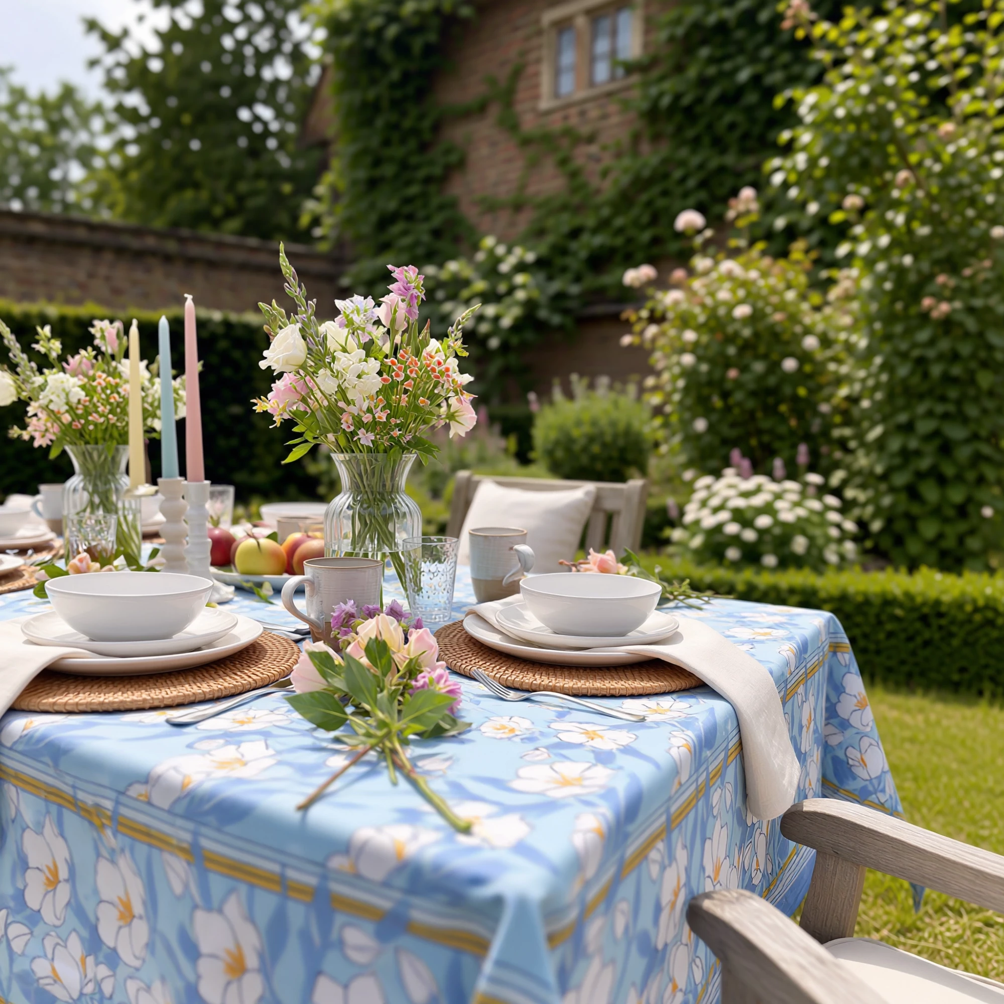 12 Seater Tablecloth  180x340 cms  Camellia Blue Mist 260919