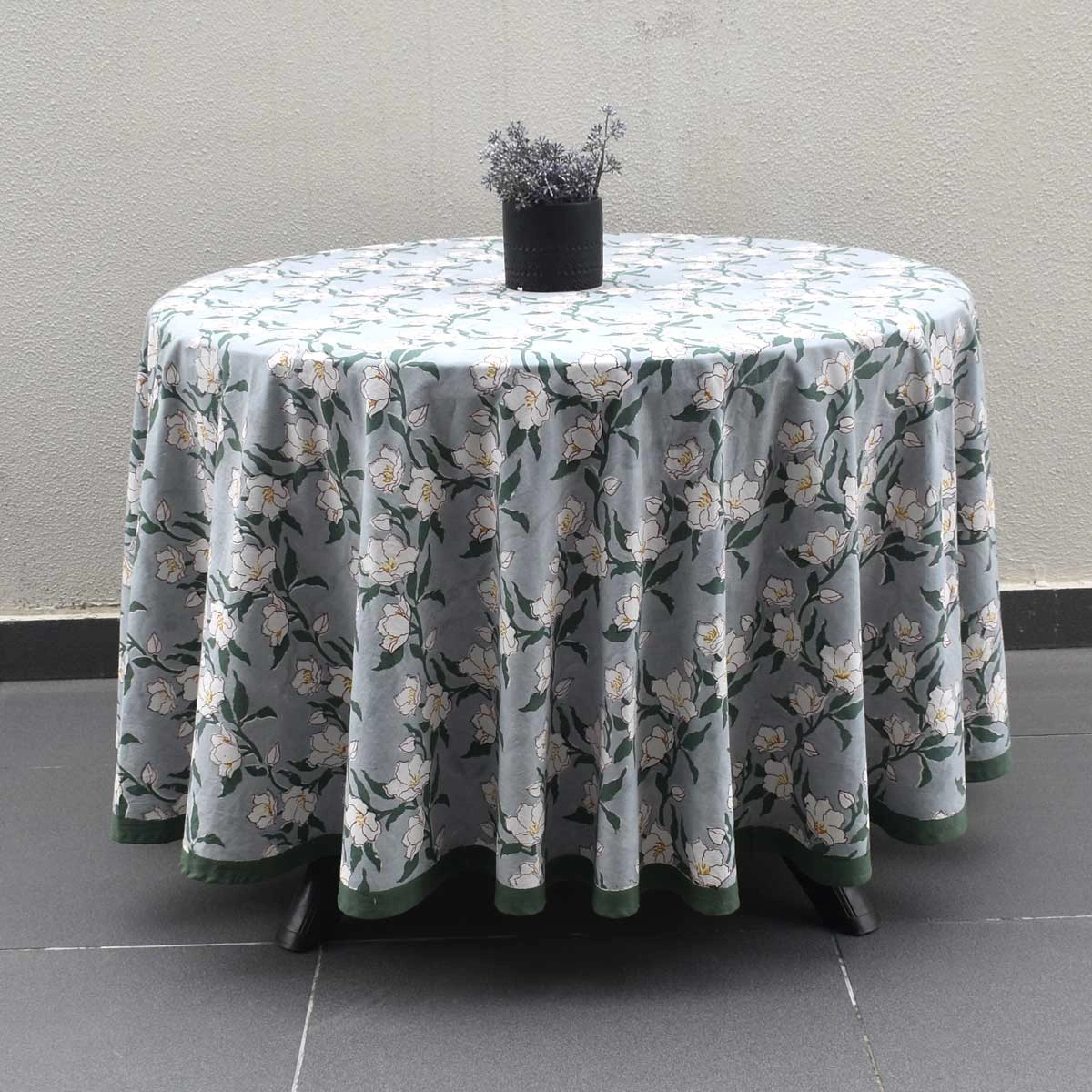 Round  275 cms 100 Cotton Tablecloth  Camellia Snow Dusk 260419
